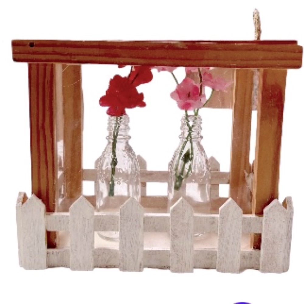 Mini GREENHOUSE White Picket Fence Wooden Terrarium- 6.25" t x 7.25" w x 5" d